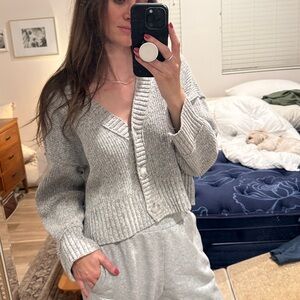 Abercrombie & Fitch Women's Gray V-Neck Button Cardigan Sweater